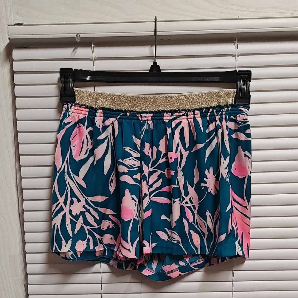 Lilly Pulitzer Pink and Blue Floral Shorts with Gold Waistband